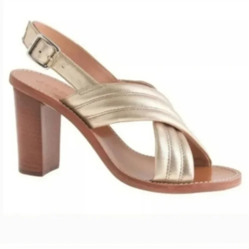 J.Crew Gold leather chunky heel sandals size 7